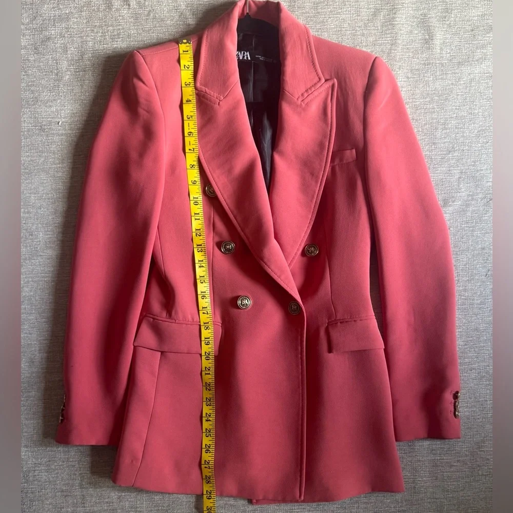 ZARA WOMEN’S DOUBLE BREASTED LONG BLAZER IN DUSTY PINK SIZE XS EUC